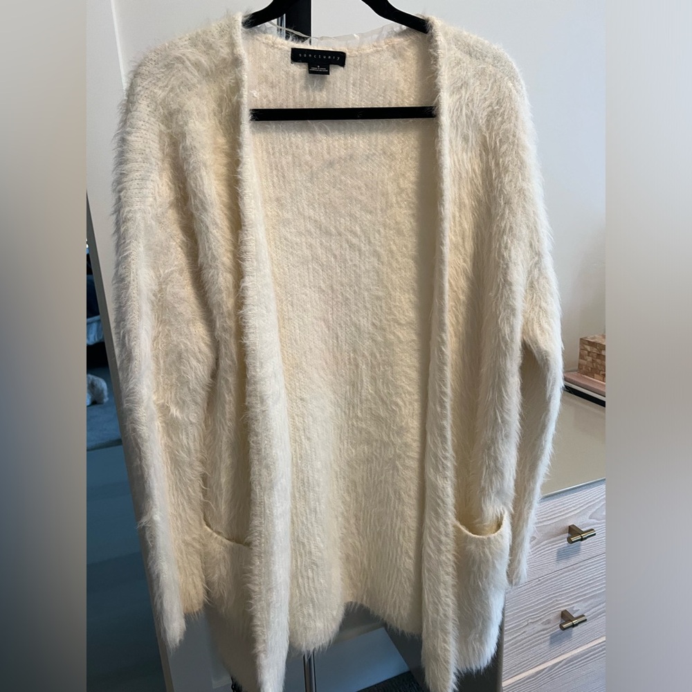 White Fuzzy Cardigan Sweater